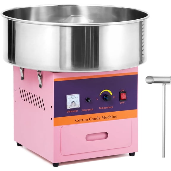 Commercial Cotton Candy Machine - 1000W Electric Cotton Candy Maker with Stainless Steel Bowl Sugar Scoop and Storage Drawer - Pink