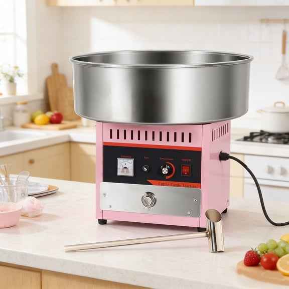 Commercial Cotton Candy Machine, Electric Commercial Pink Cotton Candy Machine, Commercial Floss Maker, 1000W Electric Cotton Candy Machine with Stainless-Steel Pan for Retail Store, Event