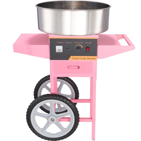 Commercial Cotton Candy Machine with Cart - 1000W Electric Floss Maker, Stainless Steel, Sugar Scoop, Pink - for Parties, Events & Home Use