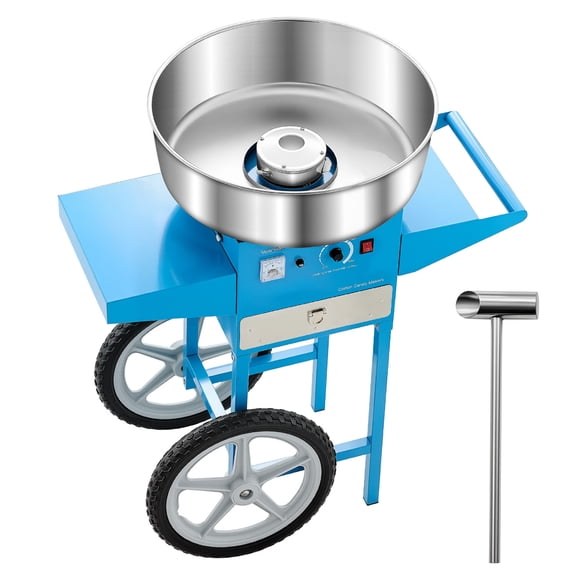 Commercial Cotton Candy Machine with Cart Sugar Floss Maker 1000W for Party Blue