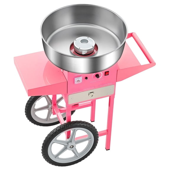 Commercial Cotton Candy Machine with Cart Sugar Floss Maker 1000W for Party Pink