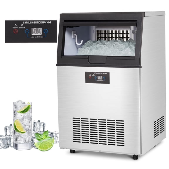 Commercial Under Counter Ice Maker 90lbs/24H, Stainless Steel Freestanding Ice Machine with 30lbs Ice Storage, Perfect for Home Kitchen/Bar/Cafe  Produces 4 x 8 Ice Cubes