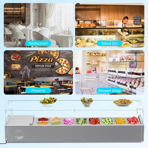 Commercial Countertop Refrigerated Condiment Station 48" for Sandwich & Salad Prep, Restaurant, Buffet, Food Truck, Salad Bar