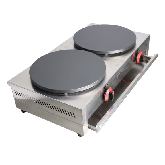 Commercial Crepes Maker Crepe Burner Pancake Fruit Machine Double Head LP Gas