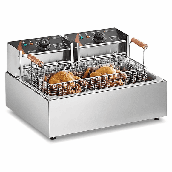 Commercial Deep Fryer, 18Qt Electric Turkey Fryer 3000W, Stainless Steel, 2 Baskets, 140-392F Temp Control, for Restaurant Kitchen