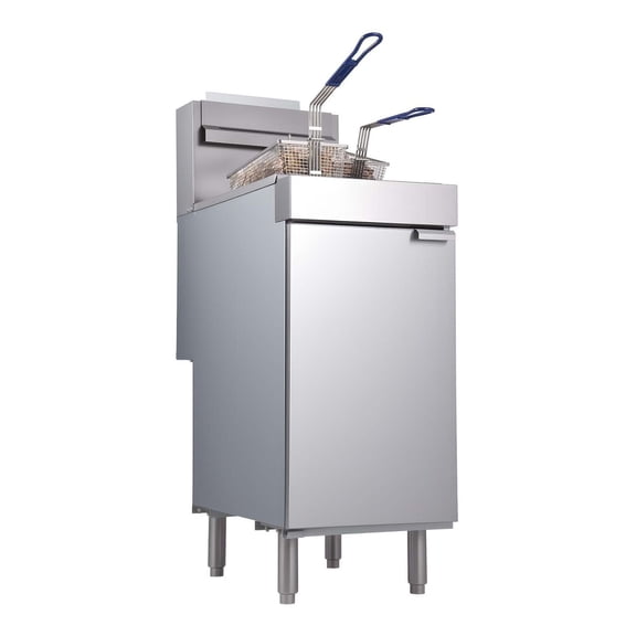 Commercial Deep Fryer - 3 Burner Gas Fryer for Restaurant, 40lbs Capacity, Stainless Steel, Adjustable Temp, Natural Gas, Dual Baskets, 90000 BTU