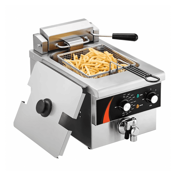 Commercial Deep Fryer 9Qt Electric Fryer 1750W Stainless Steel Countertop Fryer for Restaurant Concession Stand Deli Food Truck with Timer Temperature Control