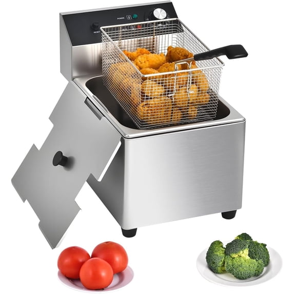 Commercial Deep Fryer with Basket, 1700w 14Qt 0.6mm Thickened Stainless Steel Countertop Electric Fryer for and Commercial Use, Oil Fryer with Double Overheat Protection