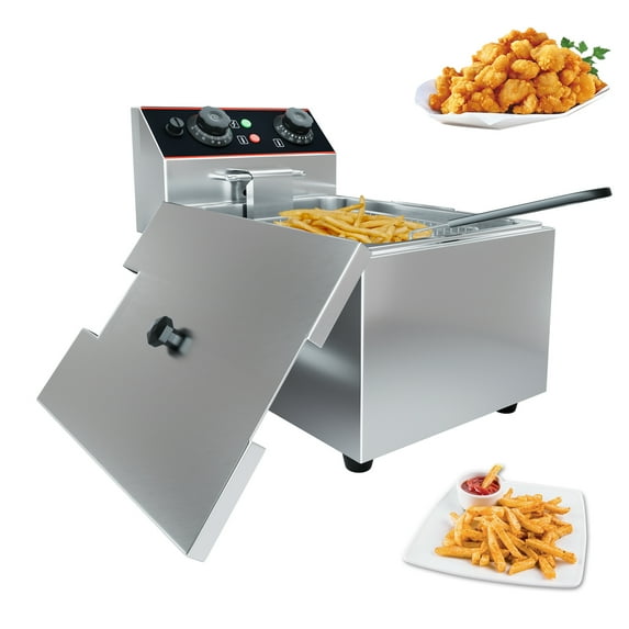 Commercial Deep Fryer with Basket, 6.3QT/6L Countertop Electric Deep Fryer with Temperature Control, Detachable Oil Fryer for Restaurant and Home Use, Stainless Steel, 1500 W