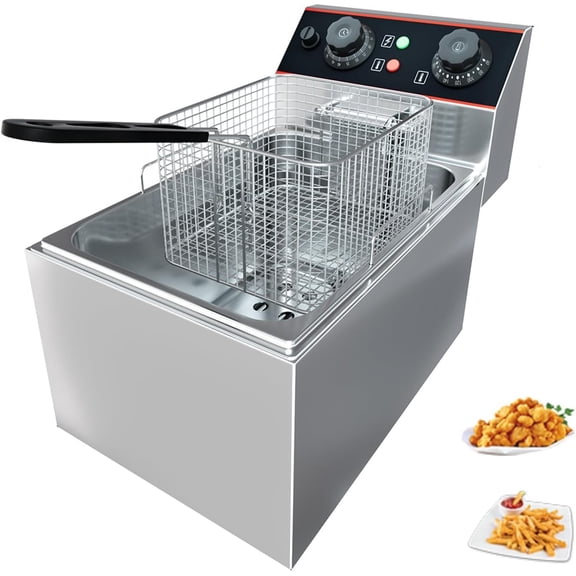 Commercial Deep Fryer with Single/Double Basket, Stainless Steel Detachable Countertop Electric Oil Fryer with Temperature Control and Independent Switch