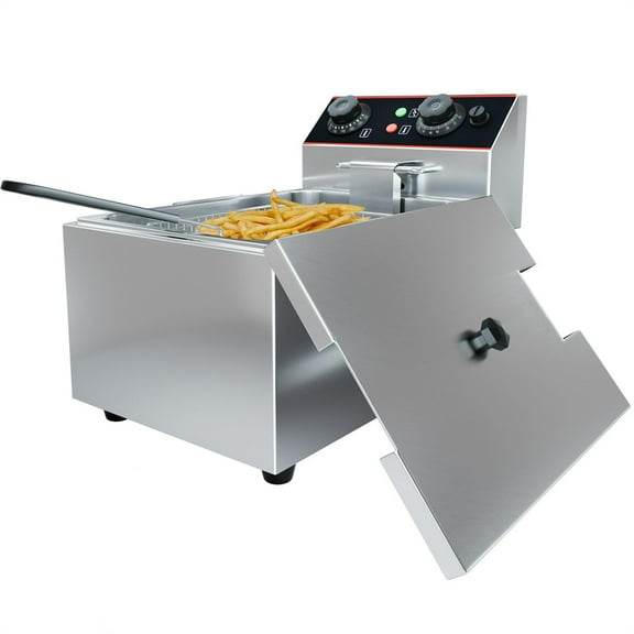 Commercial Deep Fryer with Basket, Stainless Steel Detachable Countertop Electric Oil Fryer with Temperature Control and Independent Switch