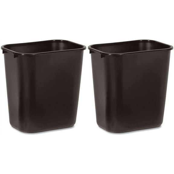 Commercial Deskside Plastic Wastebasket, Rectangular, 7 gal, Black (2)