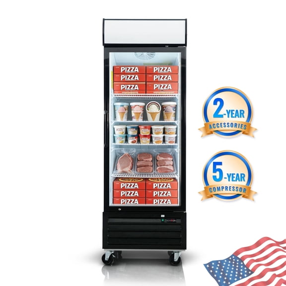 Commercial Display Freezer with 1 Glass Door, 18 Cu.ft, -8 ~ -1, Door Lock, Digital Temperature Control, Low Noise, Adjustable Shelves, Ideal for Restaurant and Store Use