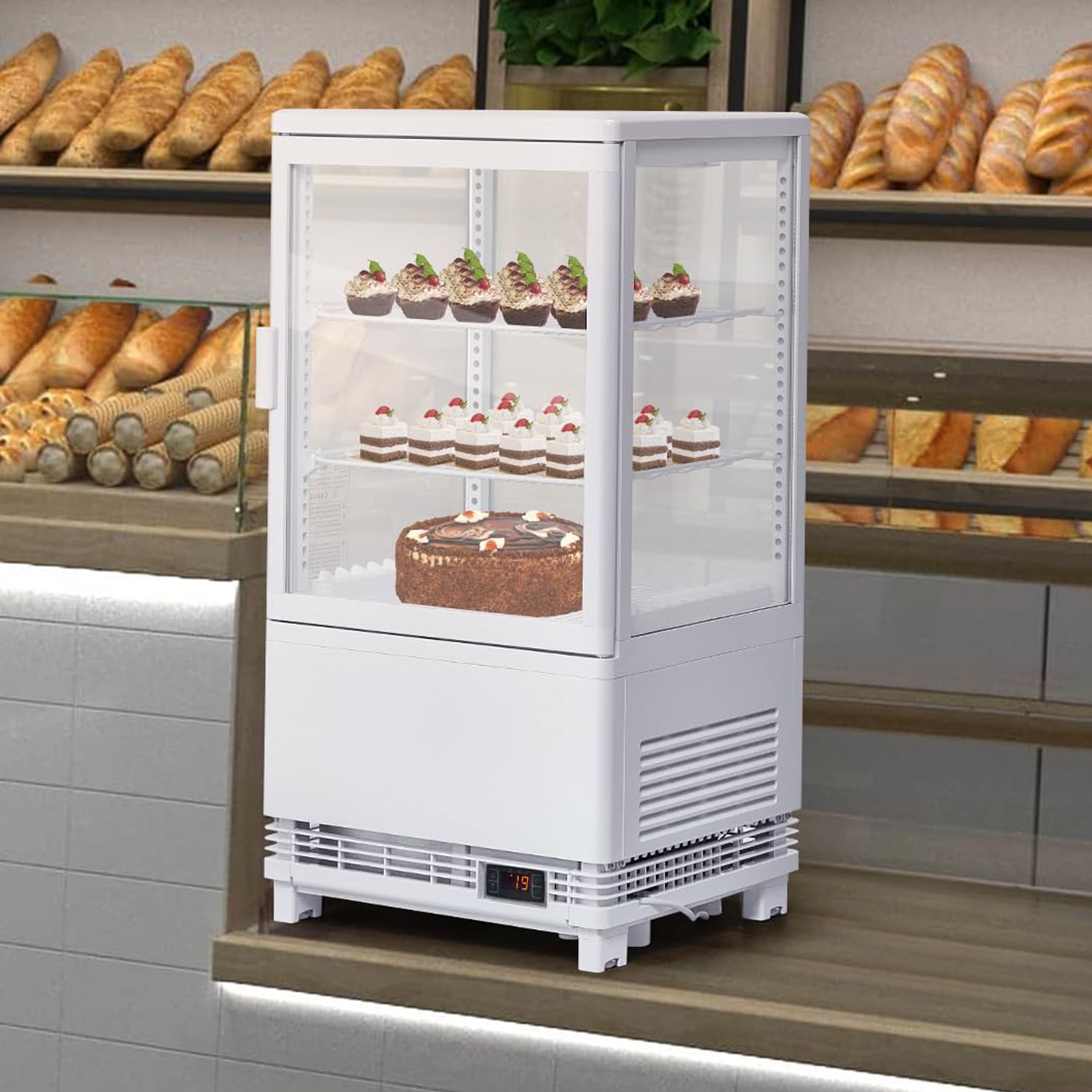 Commercial Display Refrigerator, 2.0 Cu. Ft. Countertop Pastry Refrigerated Display Case with Led Lighting, Air-Cooling, Frost-Free, Rear Sliding Door for Baked, Stores and Cafes Cakes
