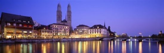 Commercial District Limmatquai Zurich Switzerland Canvas Art - Panoramic Images (36 x 12)