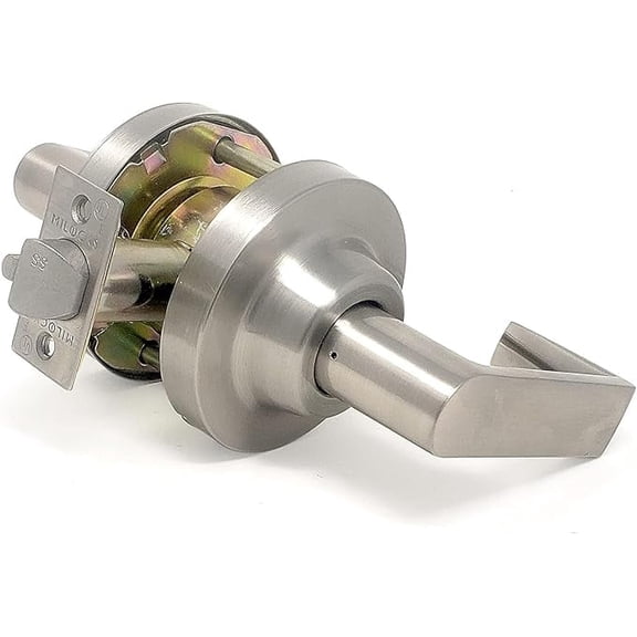 Commercial Door Lever Lock, Grade 1 Lockset Cylindrical Lever Industrial Heavy-Duty Locking Door Handles for Office, Passage, Satin Nickel