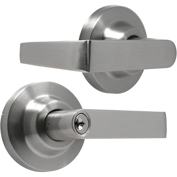 Commercial Door Lever Lock, Grade 1 Lockset Cylindrical Lever Industrial Heavy-Duty Locking Door Handles for Office, Storeroom, Satin Nickel