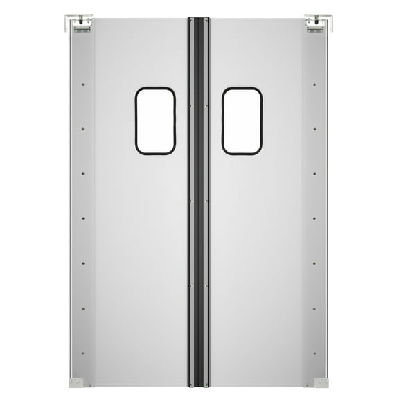 Commercial Double Aluminum Swinging Traffic Door with 9 In. x 14 In. Window - 60 In. x 84 In. Door Opening
