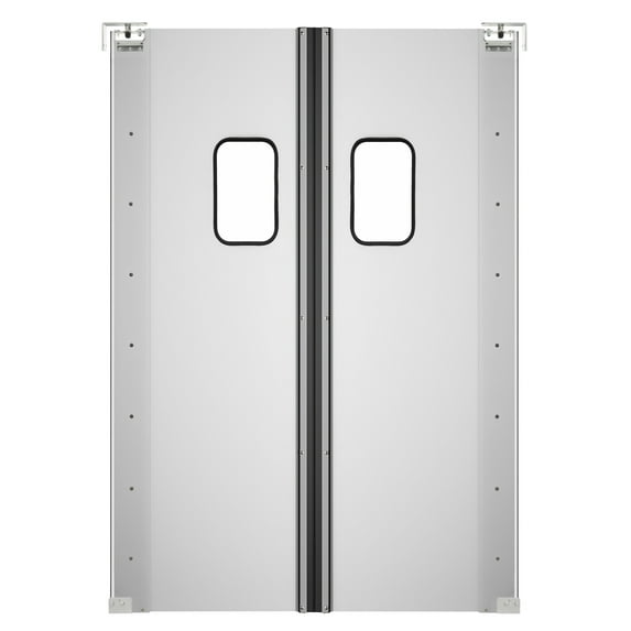 Commercial Double Aluminum Swinging Traffic Door with 9 In. x 14 In. Window - 60 In. x 84 In. Door Opening