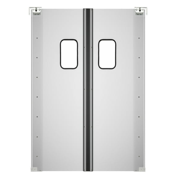 Commercial Double Aluminum Swinging Traffic Door with 9 In. x 14 In. Window - 72 In. x 84 In. Door Opening