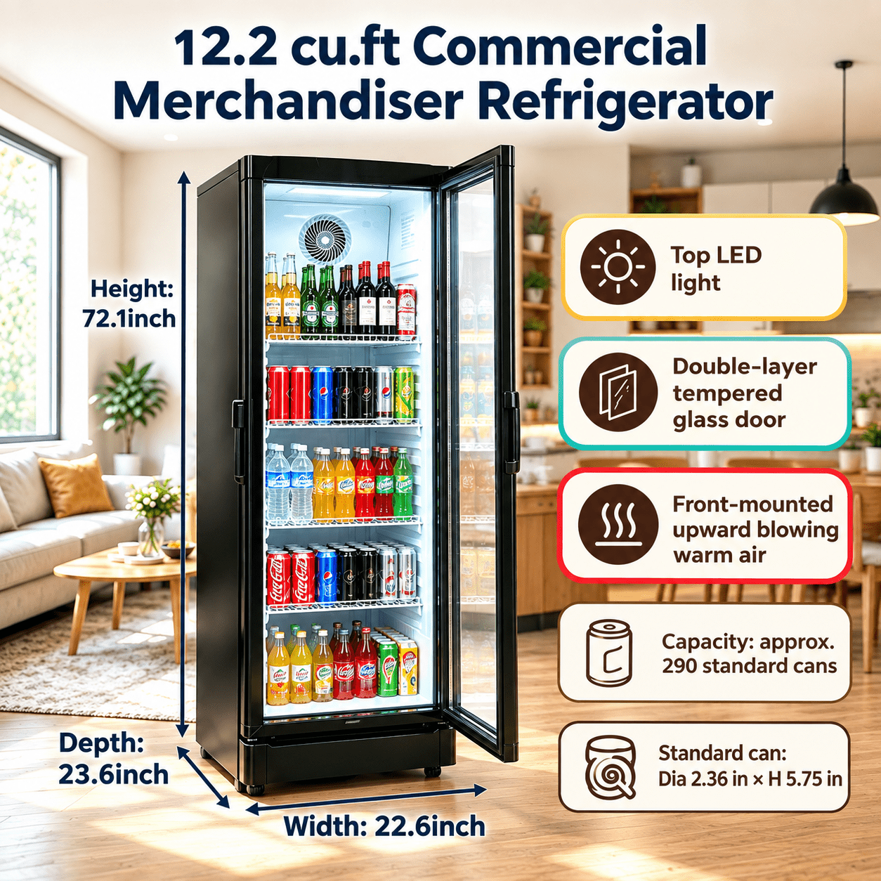 Large Display Fridge Commercial Double Glass Door Beverage Display Cooler, Drink ...