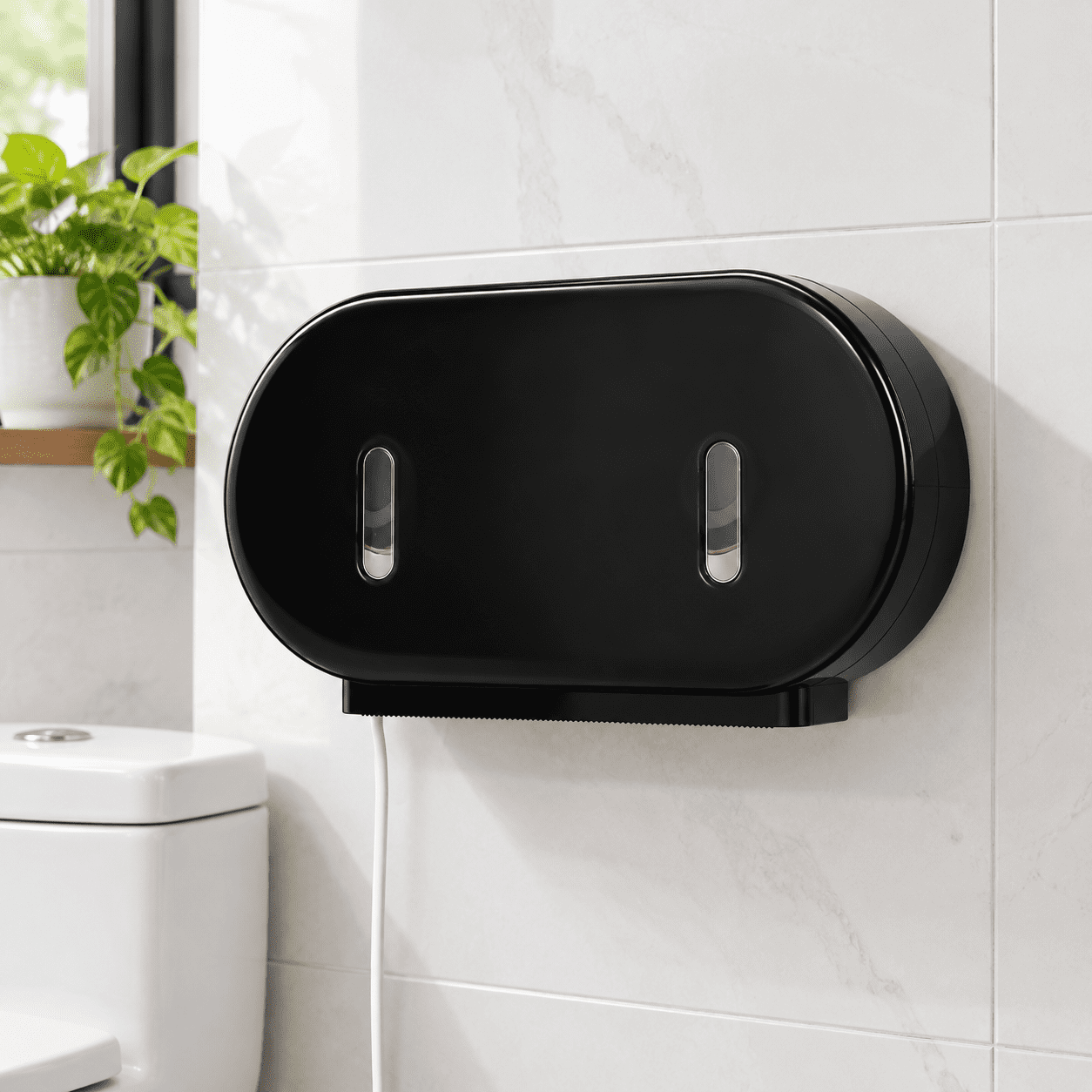 Commercial Double Toilet Paper Holder, Black, 2 Rolls, Wall Mount with ...