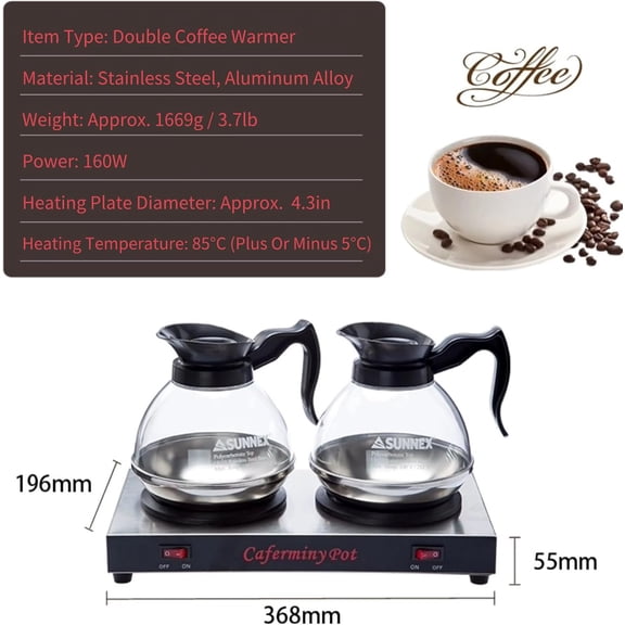 Commercial Dual Decanter Warmer Plate Stainless Steel Portable Beverage for Coffee Tea Cafe Buffet Event