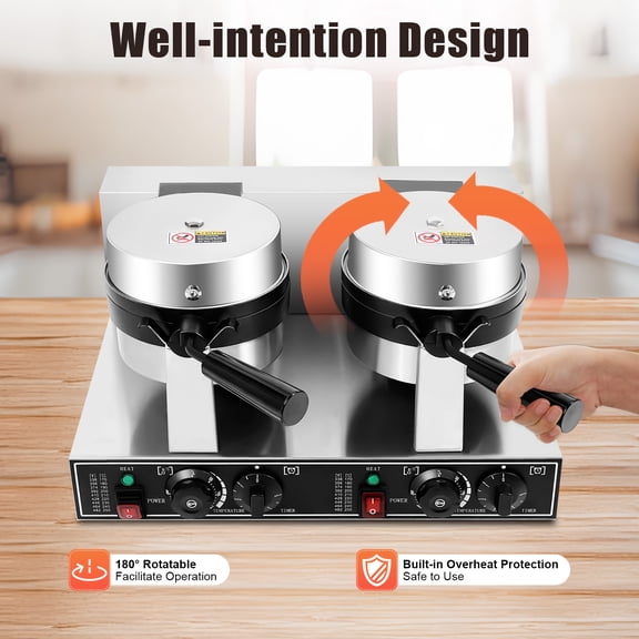 Commercial Dual Head Belgian Waffle Maker Rotating Double Waring Breakfast Maker
