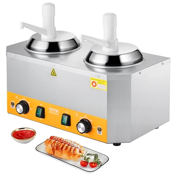 Commercial Dual-Pump Sauce Warmer with Adjustable Temperature Control for Nacho Cheese,Caramel,and Hot Fudge,Perfect for Toppings and Desserts,86-230F Range
