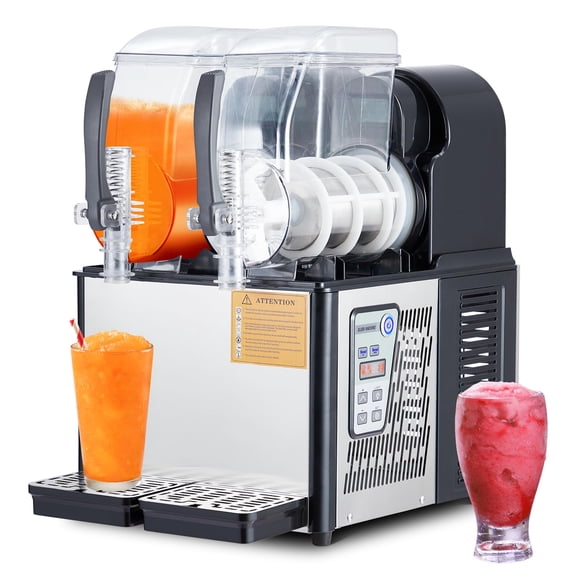 Commercial Dual-Tank Slushy Machine, 2 x 4L Frozen Drink & Margarita Maker - Stainless Steel - Self-Cleaning, Digital Control - for Home Bar/Cafe/Restaurant - 370W, Black