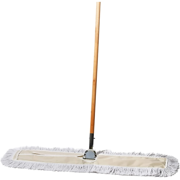 Commercial Dust Mop & Floor Sweeper, 24 in. Dust Mop for Hardwood Floors, Cotton Mop Head, Wooden Broom Handle, Industrial Dry Mop for Floor Cleaning & Janitorial Supplies