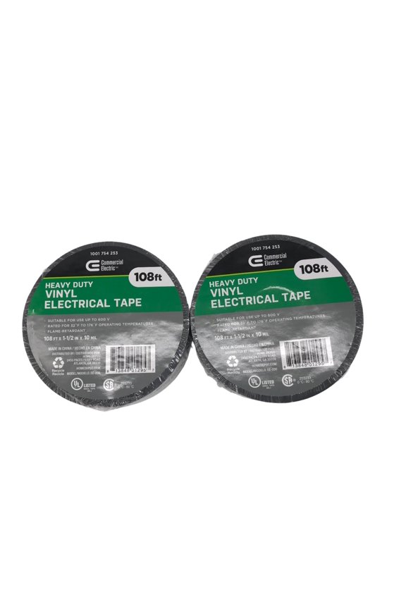 1.5" x 108' Heavy Duty Electrical Tape, 2-Pack - Black, Flame Retardant