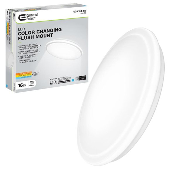 Open Box Commercial Electric 16 in. Low Profile LED Flush Mount Round Closet Light Fixture 1700 Lumens 3000K 4000K 5000K Dimmable Hallway Stairwell
