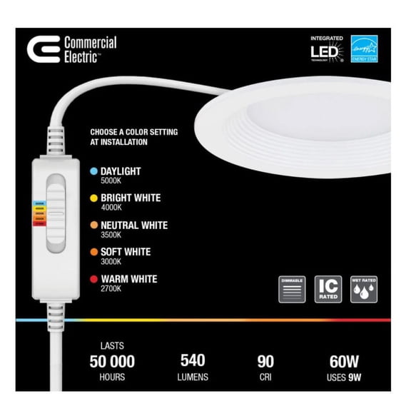 Commercial Electric Slim Baffle 4 in. Color Select Canless Recessed LED Kit 4-PK