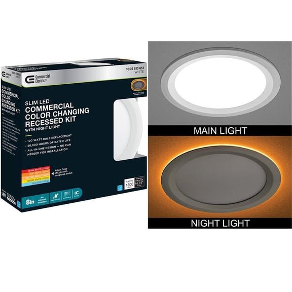 Commercial Electric 8 in. Canless Adjustable CCT Integrated LED Recessed Light Trim with Night Light 1800 Lumens New Construction Remodel