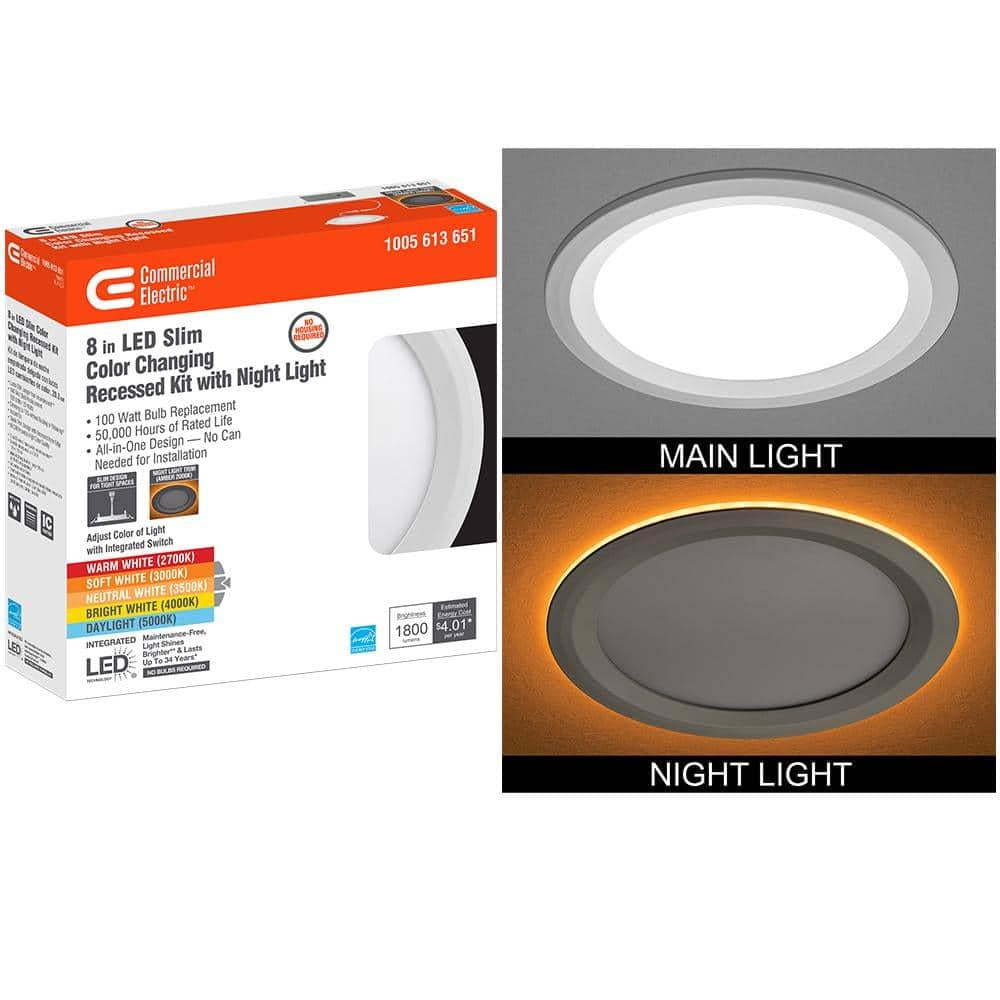 Ultra Slim White 8-Inch Canless LED Recessed Light with Night Feature