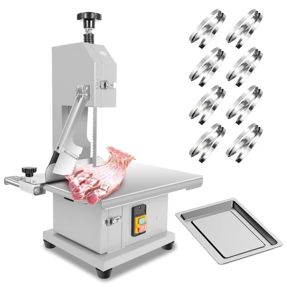 Commercial Electric Bone Saw Machine 1500W Heavy Duty Frozen Meat Cutter with Stainless Steel Tabletop for Restaurant Butcher Shop Silver
