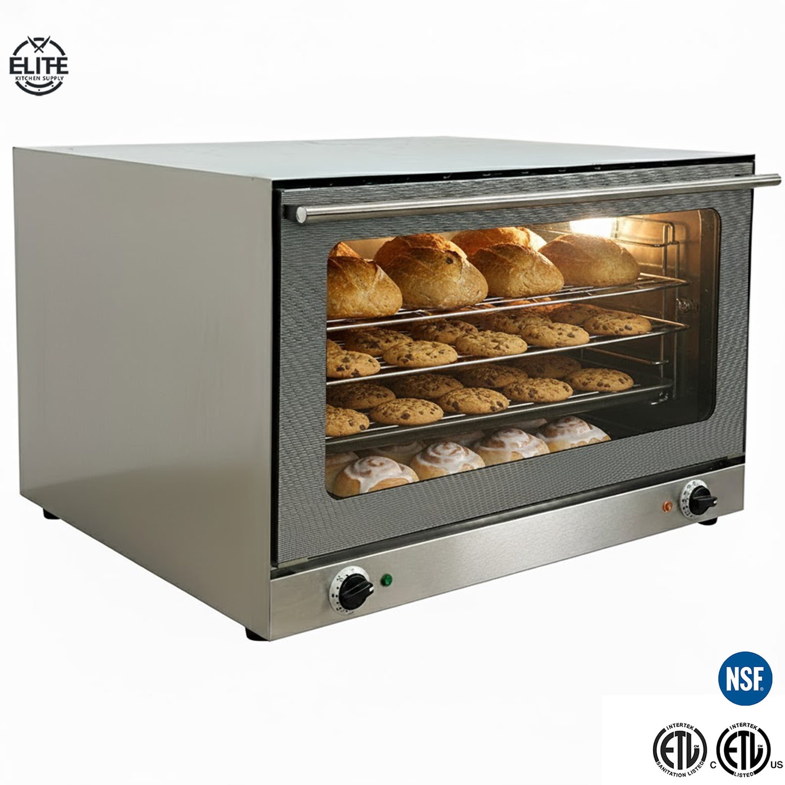 Commercial Electric Convection Oven – 208-240V, 3.8-5KW, 1 Phase | Stainless Steel Countertop Baking Oven with Double Fans, Timer, and 4 Aluminum Trays | NSF & CSA Certified