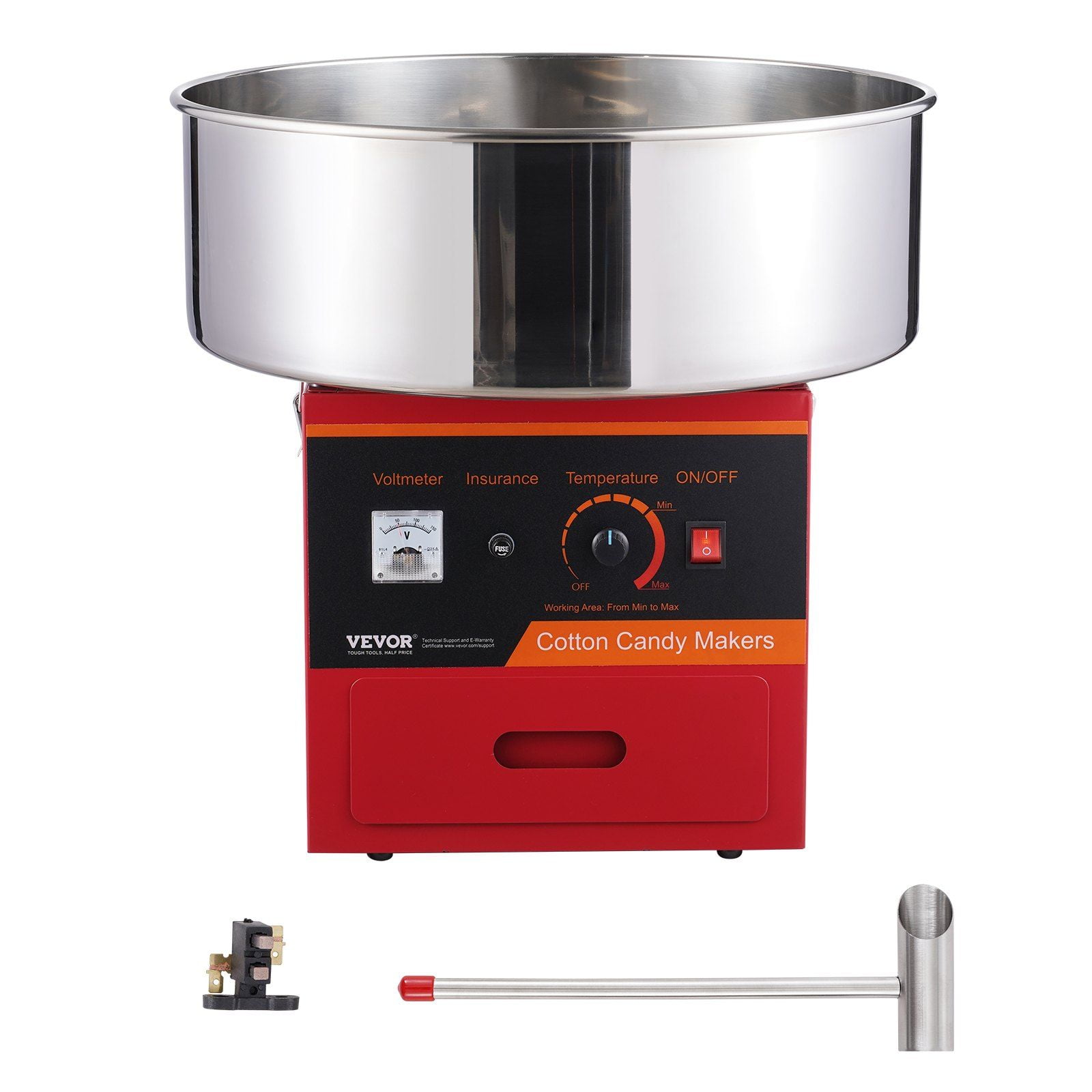 Commercial Electric Cotton Candy Machine 1000W, Candy Floss Maker with Stainless Steel Bowl, Sugar Scoop & Storage Drawer, Perfect for Birthday Parties, Family Fun, Red