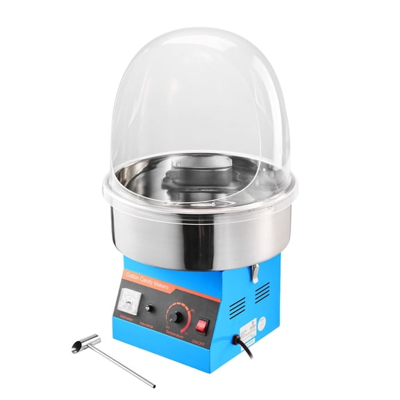 Commercial Electric Cotton Candy Machine 1000W with Cover Stainless Steel Bowl and Sugar Scoop for Carnival Birthday Family Party Blue