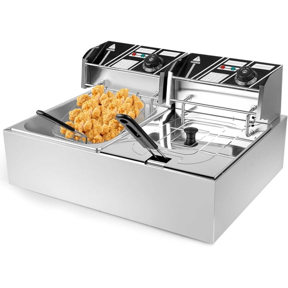 Commercial Electric Deep Fryer, 12L 5000W Dual-Basket for Restaurant, Stainless Steel