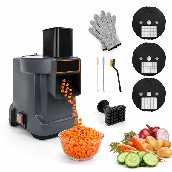Commercial Electric Food Processor with 3 Stainless Steel Dicing for Vegetables and Potatoes