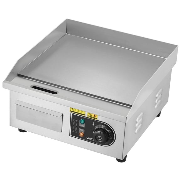 Commercial Electric Griddle 1750W Stainless Steel Countertop Flat Top Grill 13.98 x 11.81 Inch Adjustable Temperature 122-570F with 2 Spatulas 2 Brushes for Steak Pancake Squid
