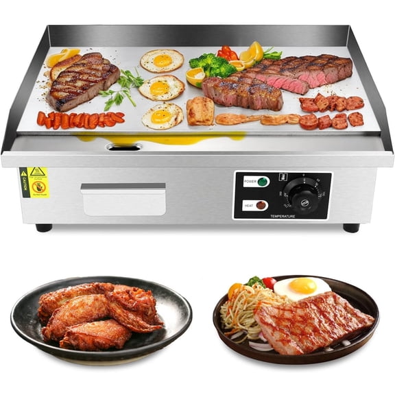 Commercial Electric Griddle, 22" 110V Teppanyaki Flat Top Grill, 3000W Countertop Griddle with Iron Non-Stick Cooking Plate, 0-572? Adjustable Temp Control Teppanyaki Grill