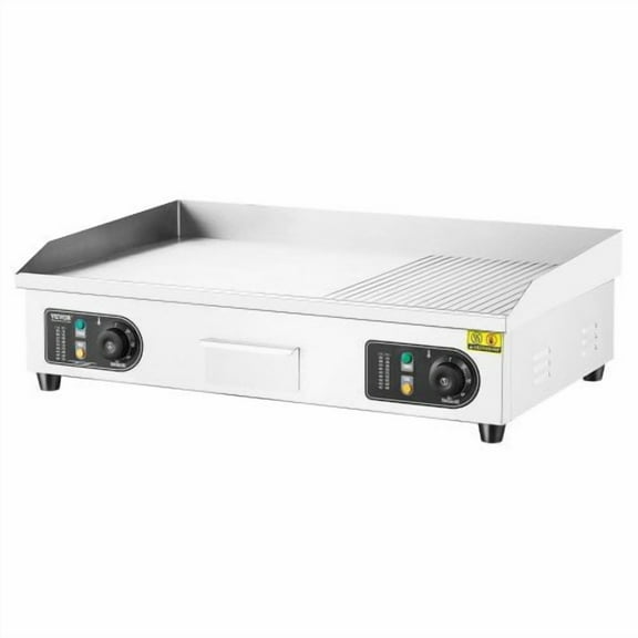 Commercial Electric Griddle, 2800W Countertop Half-Flat Top Grill, 122℉-572℉ Adjustable Temp, 28.74x15.75x0.39in Stainless Steel Griddle Grill with 2 Shovels and 2 Brushes