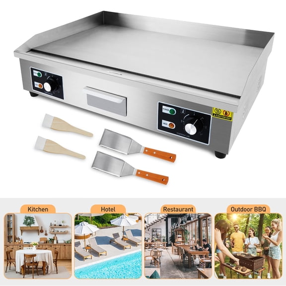 Commercial Electric Griddle, 29 Inch 3000W Countertop Flat Top Griddle, 122℉-572 ℉, Adjustable Temp for Home, Restaurant