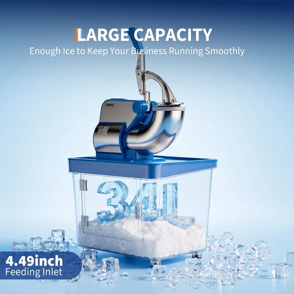 Commercial Electric Ice Crusher Machine, 4 Stainless Steel Blades Snow Cone Maker with Safety Switch for Home Bar Cafe Party