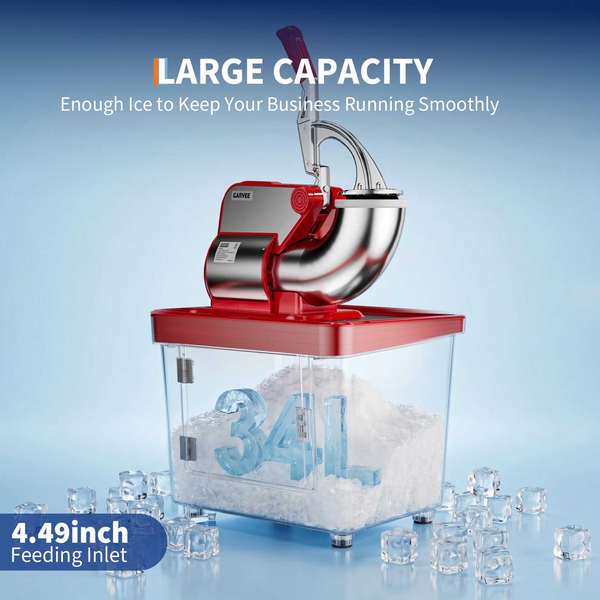Commercial Electric Ice Crusher Machine, 4 Stainless Steel Blades Snow Cone Maker with Safety Switch for Home Bar Cafe Party