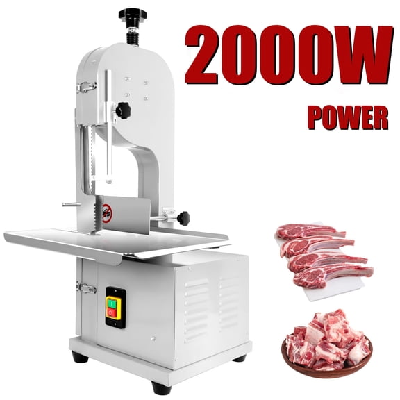 Commercial Electric Meat Bandsaw, Stainless Steel Countertop Bone Sawing Machine with 19.3x15.3 Inch Workbench2000W Motor, Bone Saw for Butchering, Bone Cutting Machine for Pork Beef Chicken