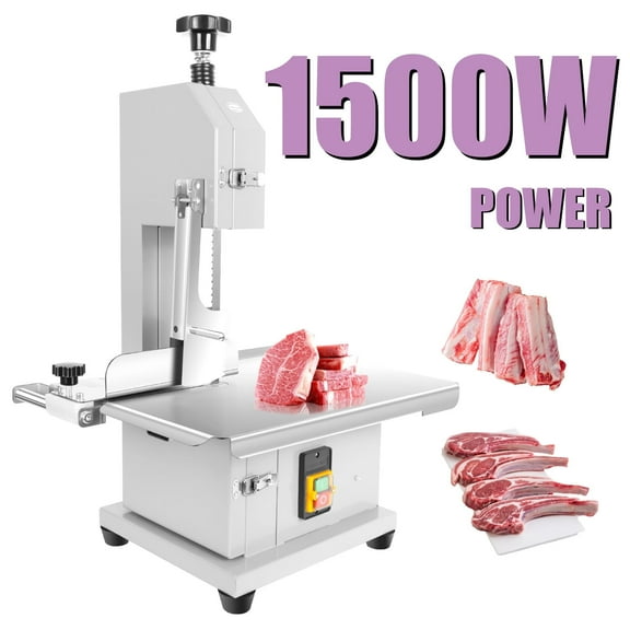 Commercial Electric Meat Bandsaw, Stainless Steel Countertop Bone Sawing Machine, Bone Saw For Butchering, Bone Cutting Machine, 110V 1500W, Safety Lock, for Frozen Meat Cutter for Rib Pork Beef